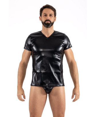 T-Shirt noir Black Desire en simili cuir 